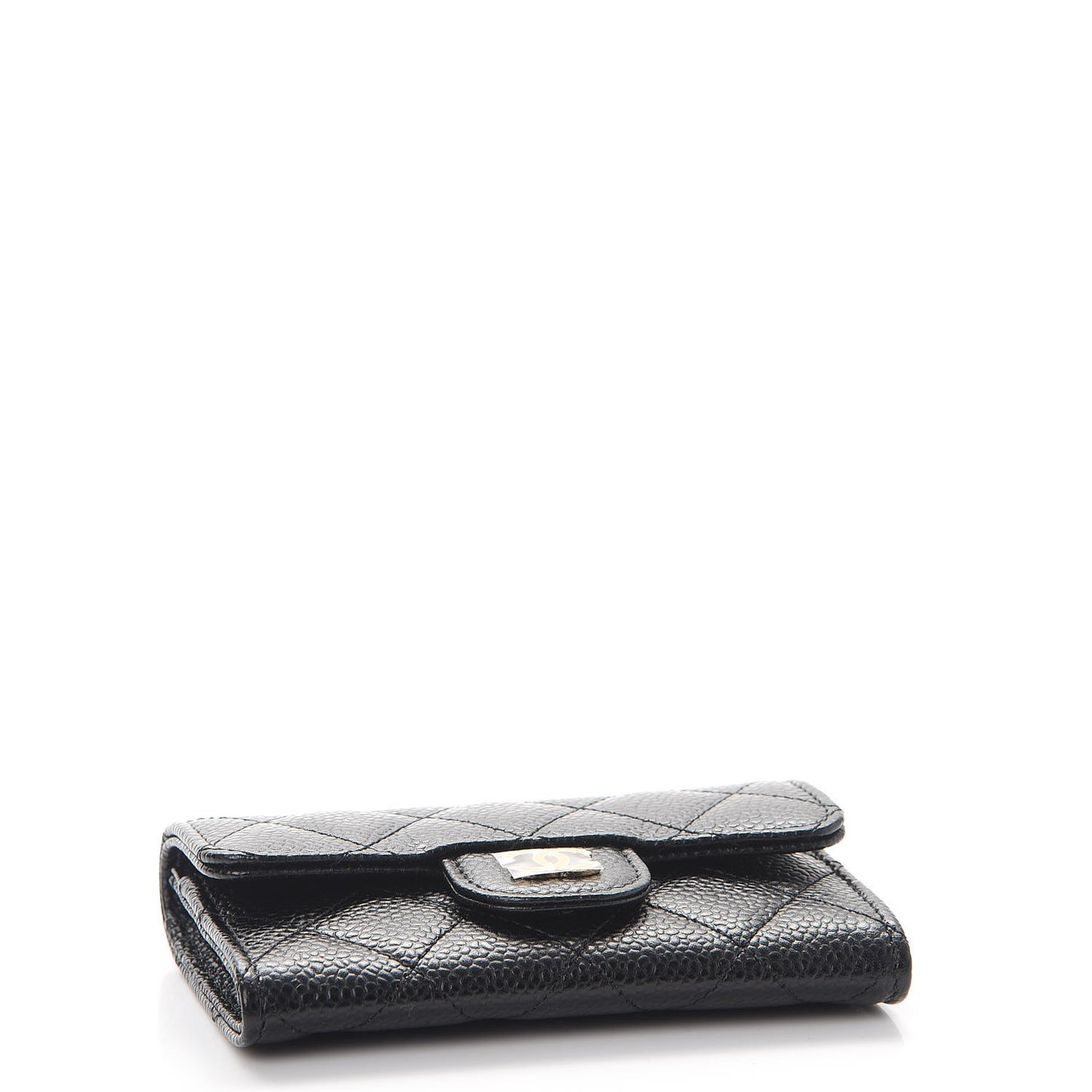 Caviar Quilted Flap Card Holder Black