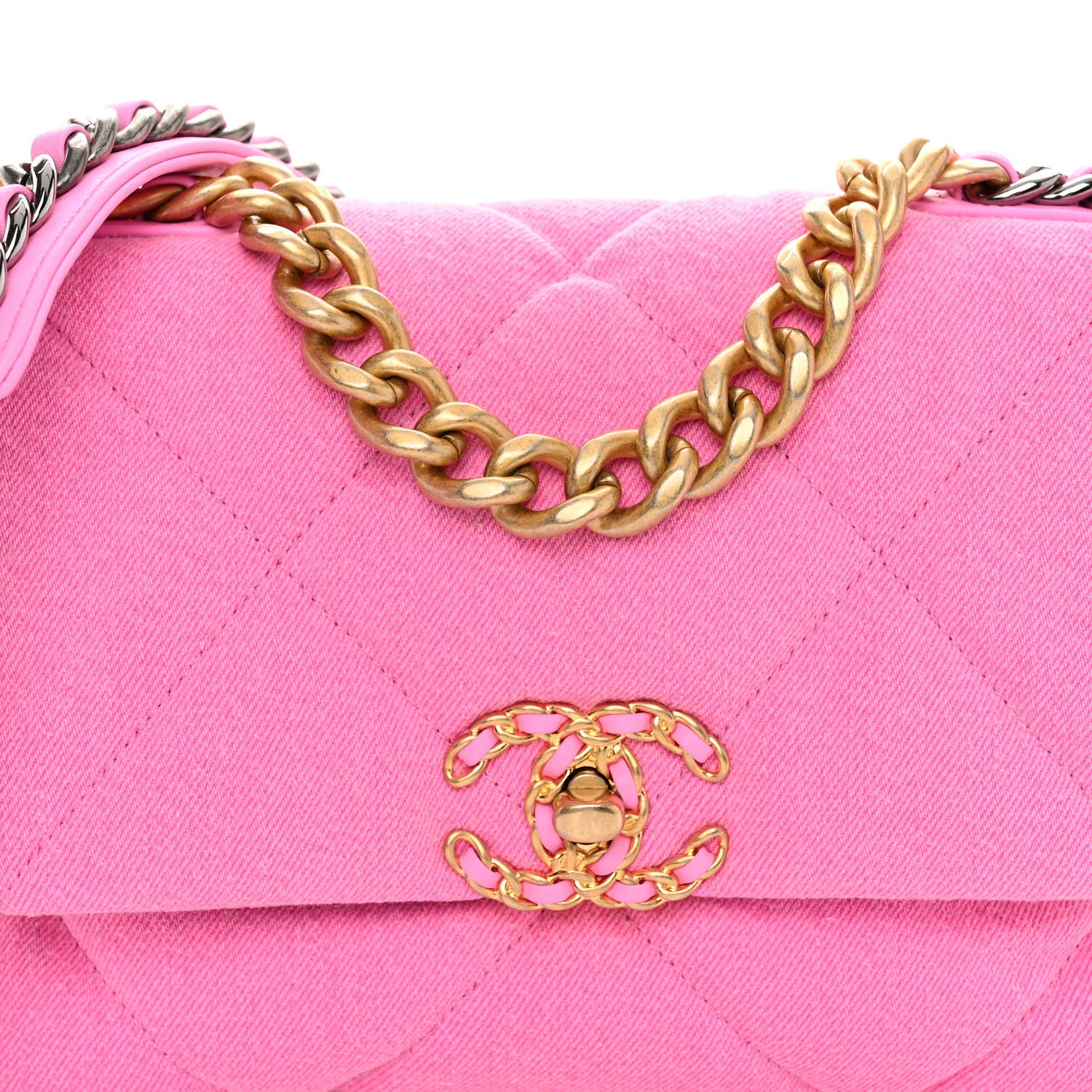 Chanel Denim Quilted Medium Chanel 19 Flap Neon Pink 8 of 10