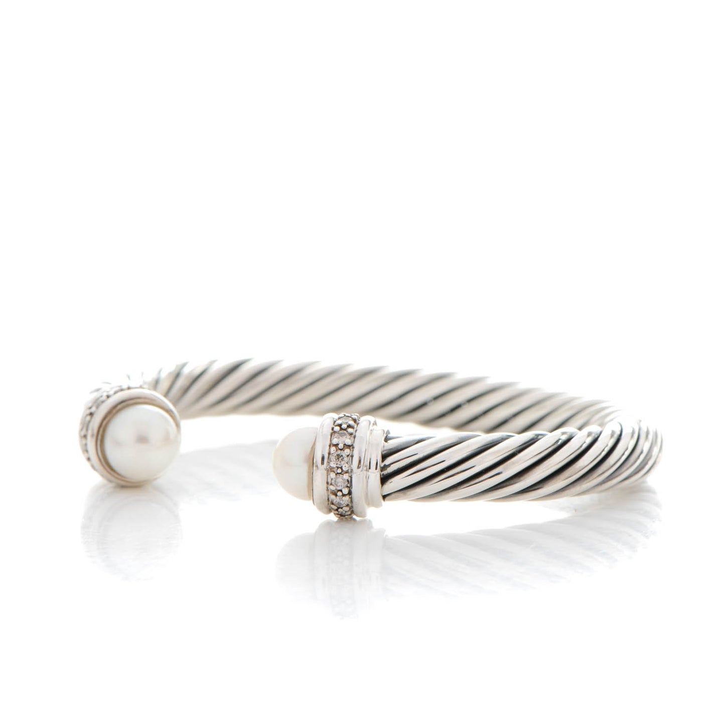 Sterling Silver Diamond Pearl 7mm Cable Classics Bracelet