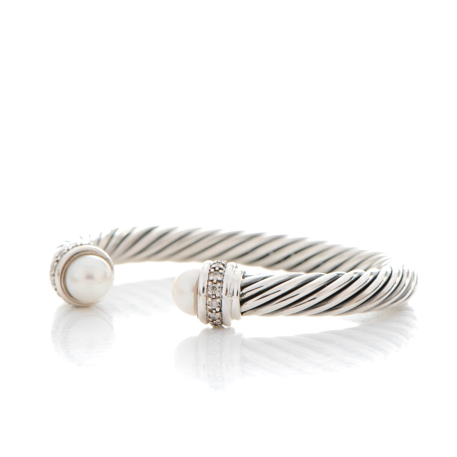 David Yurman Sterling Silver Diamond Pearl 7mm Cable Classics Bracelet 3 of 5