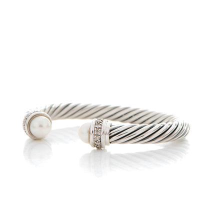 David Yurman Sterling Silver Diamond Pearl 7mm Cable Classics Bracelet 3 of 5