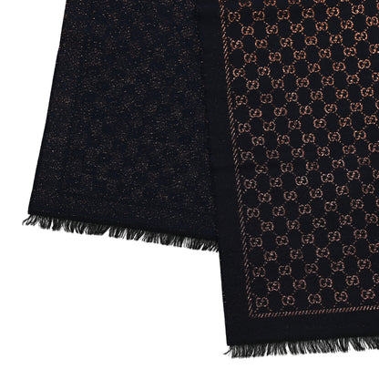 Gucci Wool Silk Jacquard GG Monogram Stenix Scarf Navy Yellow 3 of 5