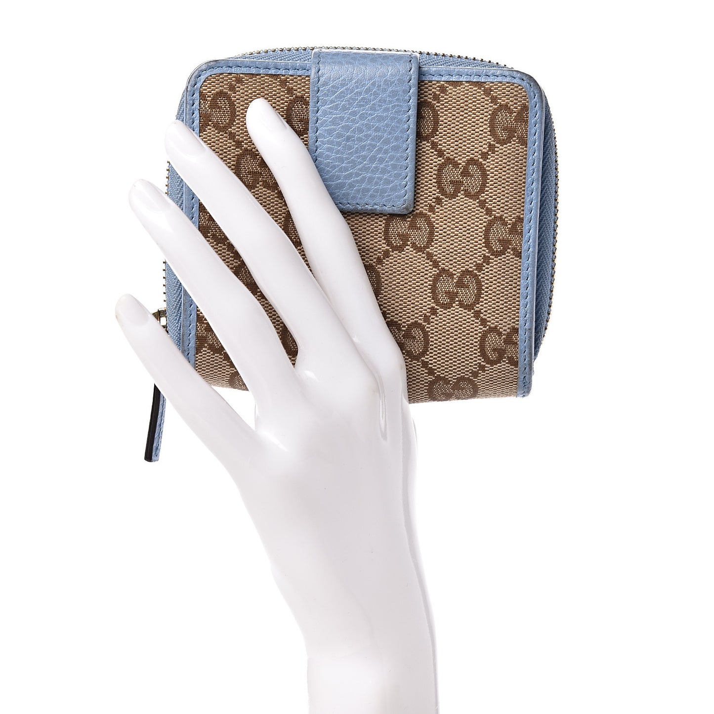 Monogram Dollar Calfskin Zip Around French Flap Wallet Beige Ebony Mineral Blue