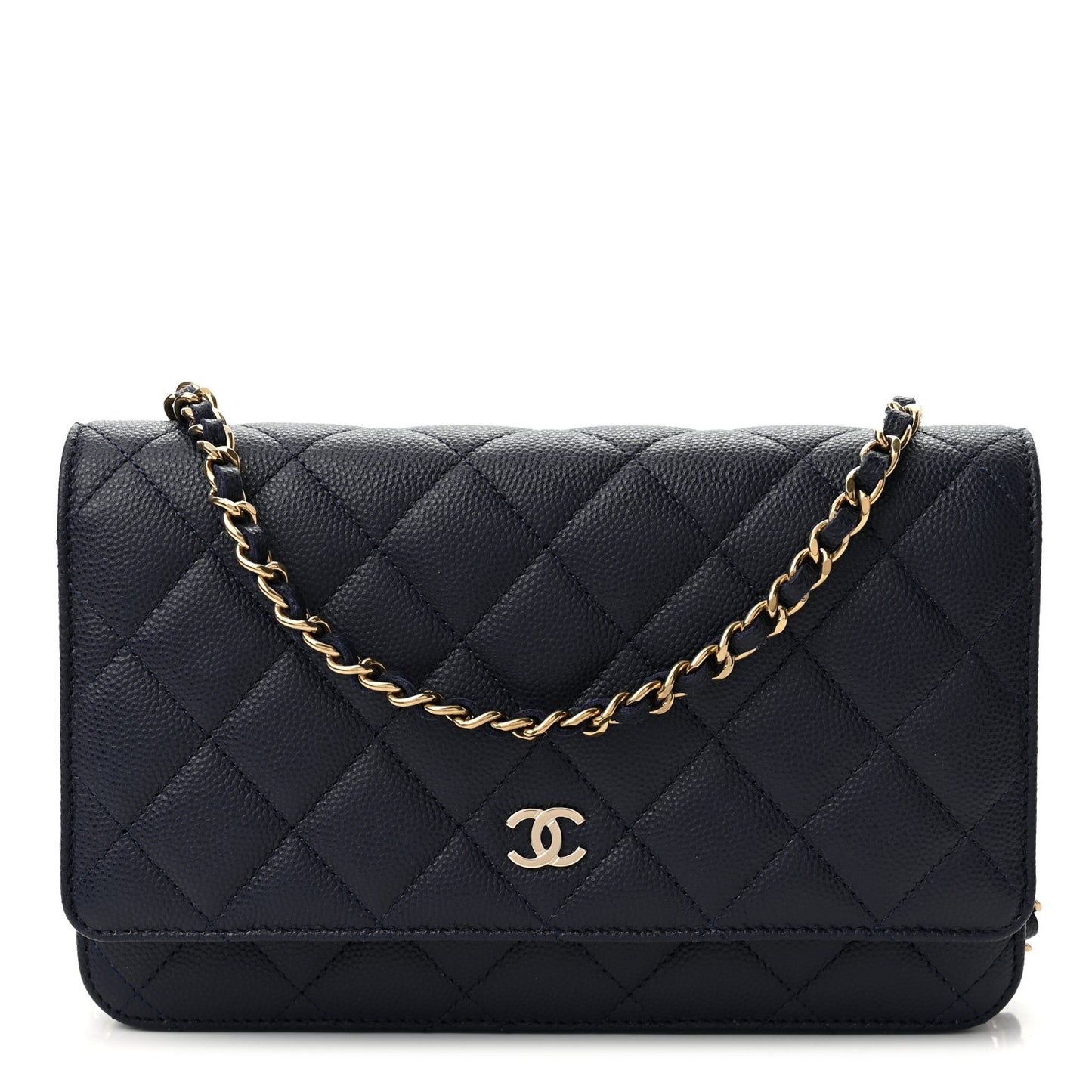 Caviar Quilted Wallet On Chain WOC Navy Blue