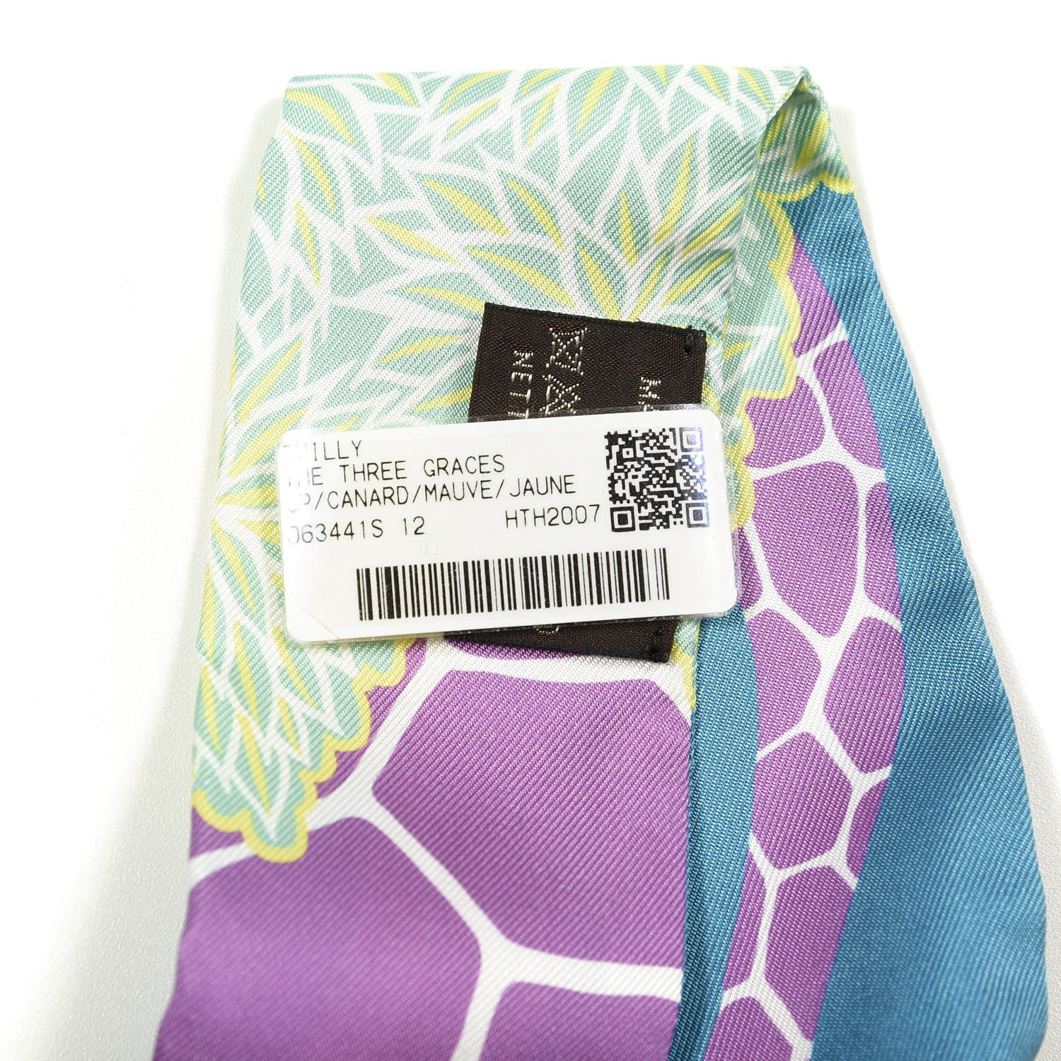Hermes Silk The Three Graces Twilly Canard Mauve Jaune Fluo 3 of 3