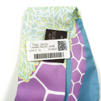 Hermes Silk The Three Graces Twilly Canard Mauve Jaune Fluo 3 of 3