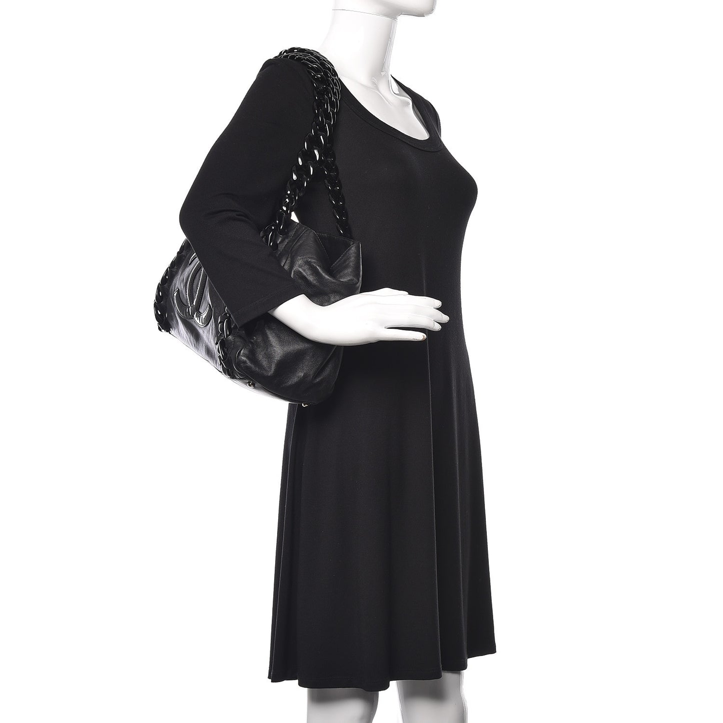 Calfskin Modern Chain Rhodoid East West Tote Black