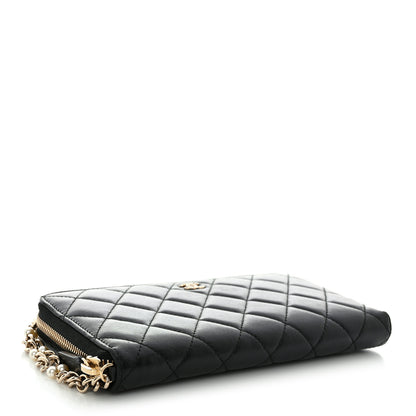 Chanel Lambskin Zip Around Large Gusset Wallet With Pearl Chain Black 4 of 12