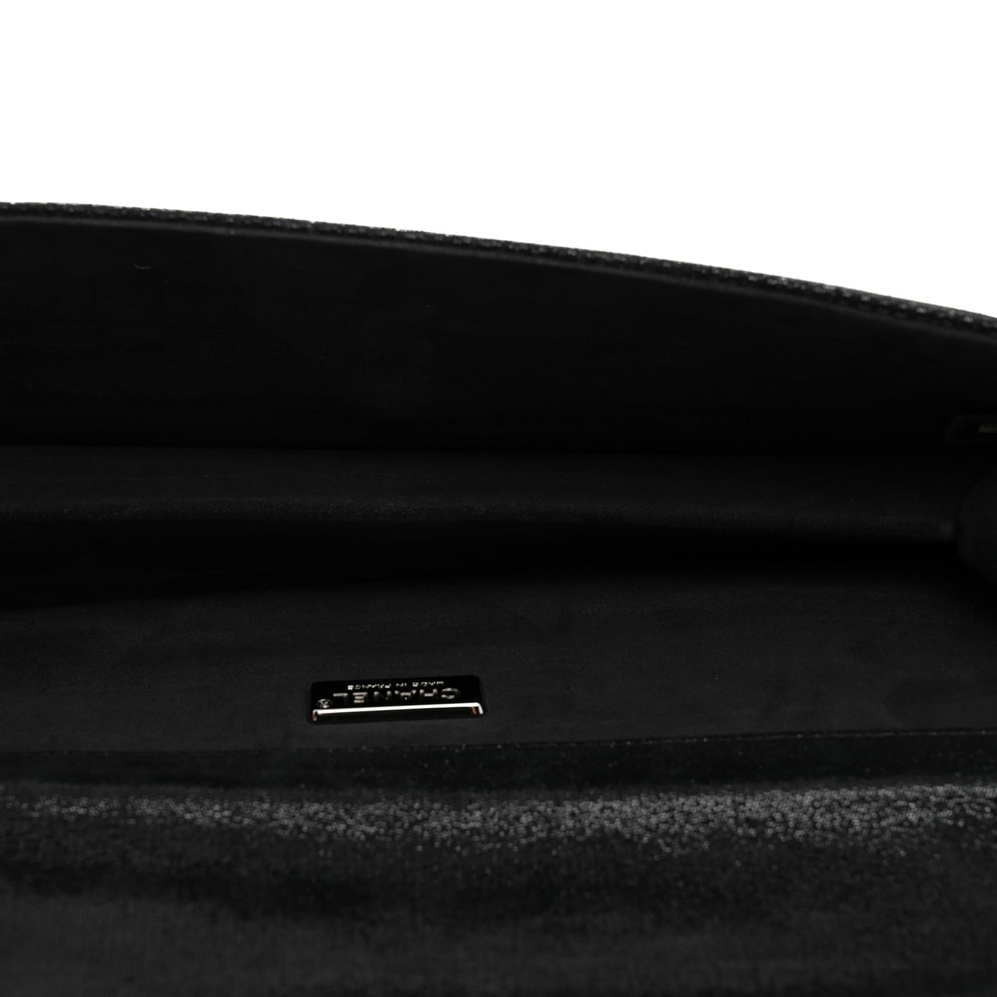 Iridescent Calfskin Crystal Quilted CC Clutch Black