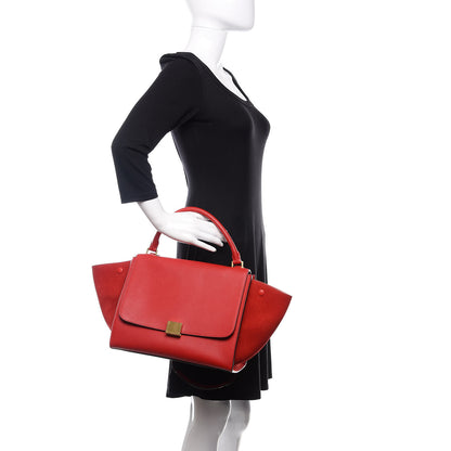 Celine Drummed Calfskin Suede Medium Trapeze Vermillion 3 of 9