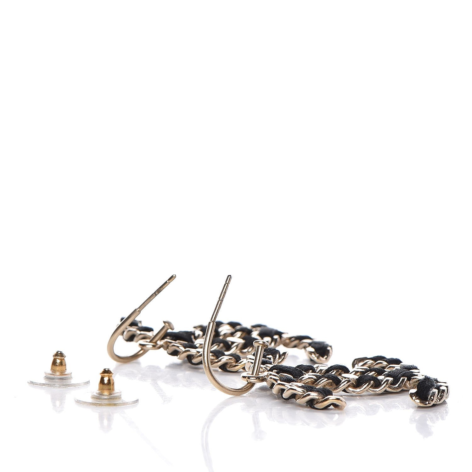 Chanel Satin CC Chain Earrings Light Gold Black 4 of 4
