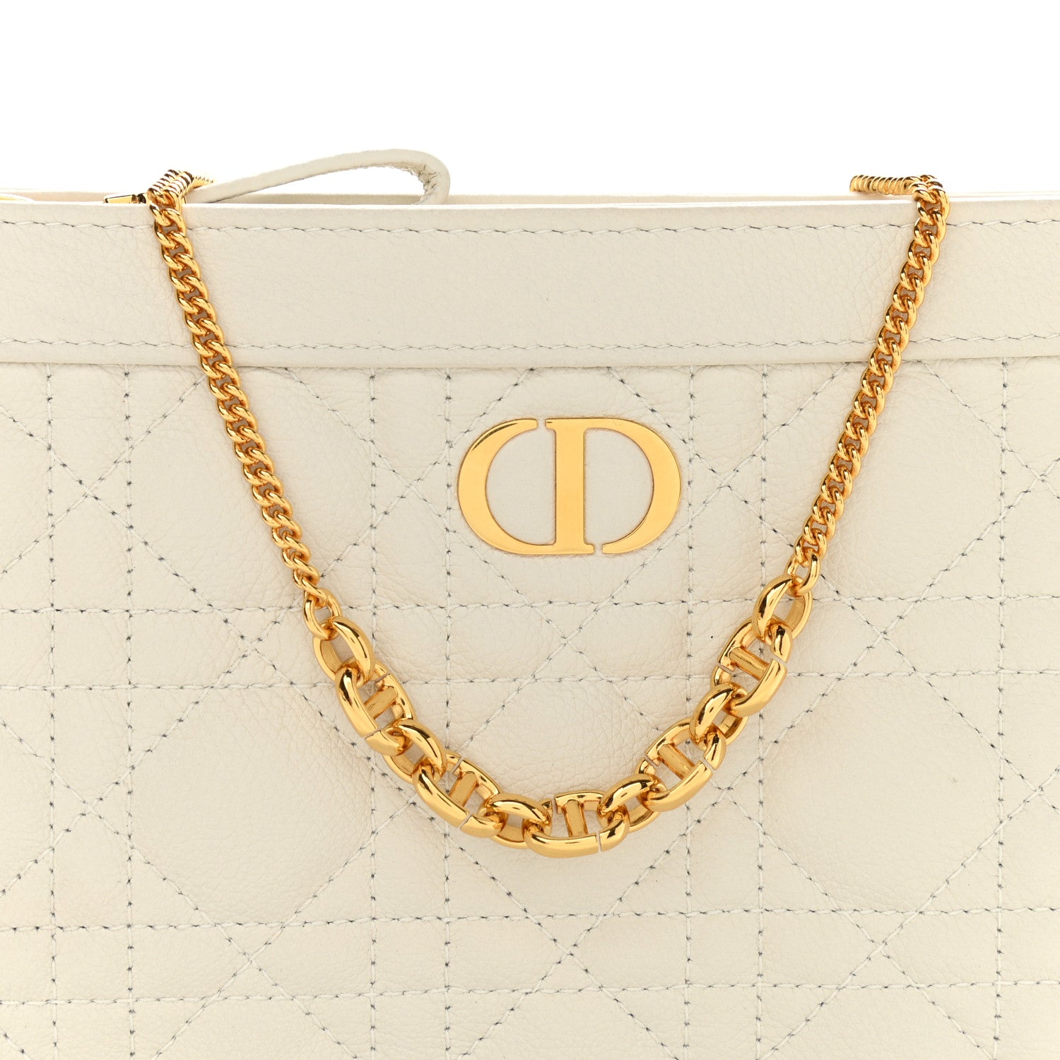 Christian Dior Calfskin Cannage Caro Zipped Pouch With Chain Latte 8 of 10