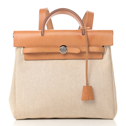 Hermes Toile Vache Calfskin Herbag 30 PM Backpack Natural 3 of 16