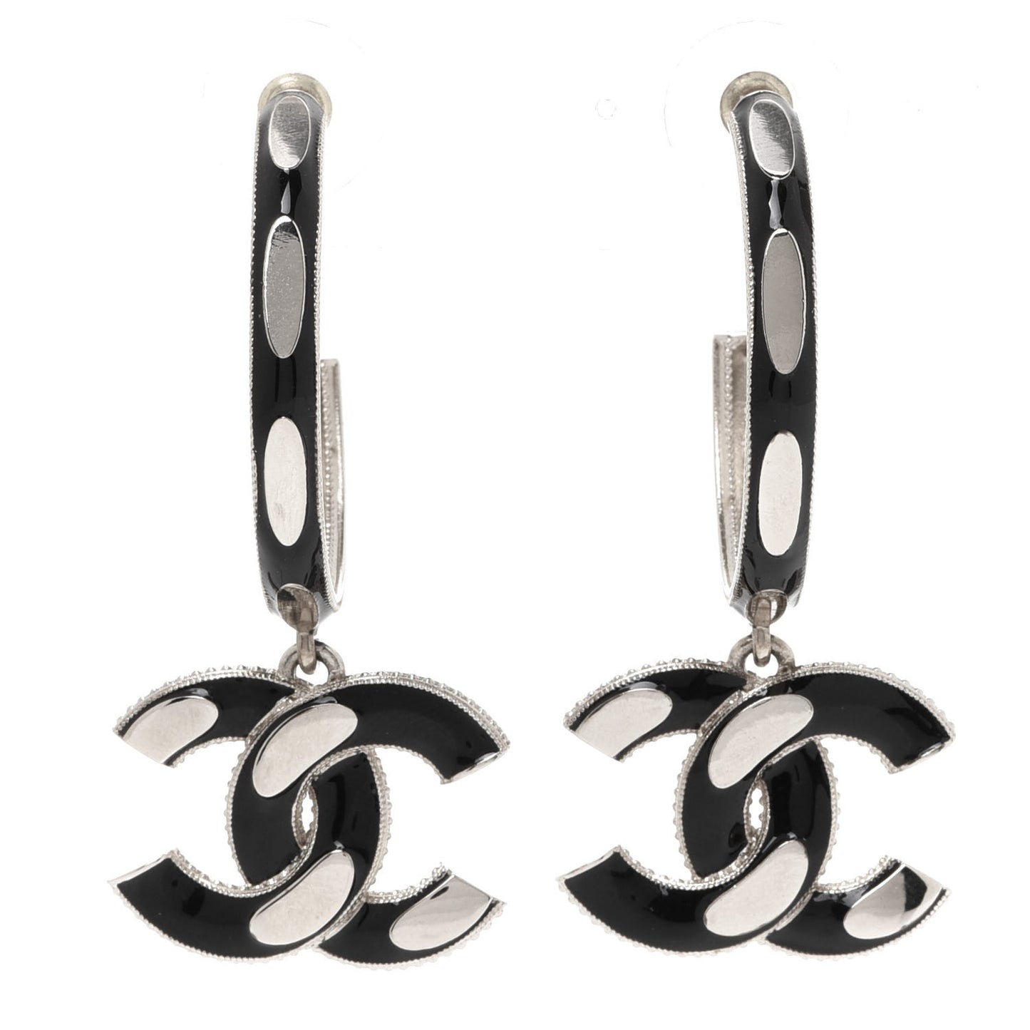 Enamel CC Drop Earrings Black Gold
