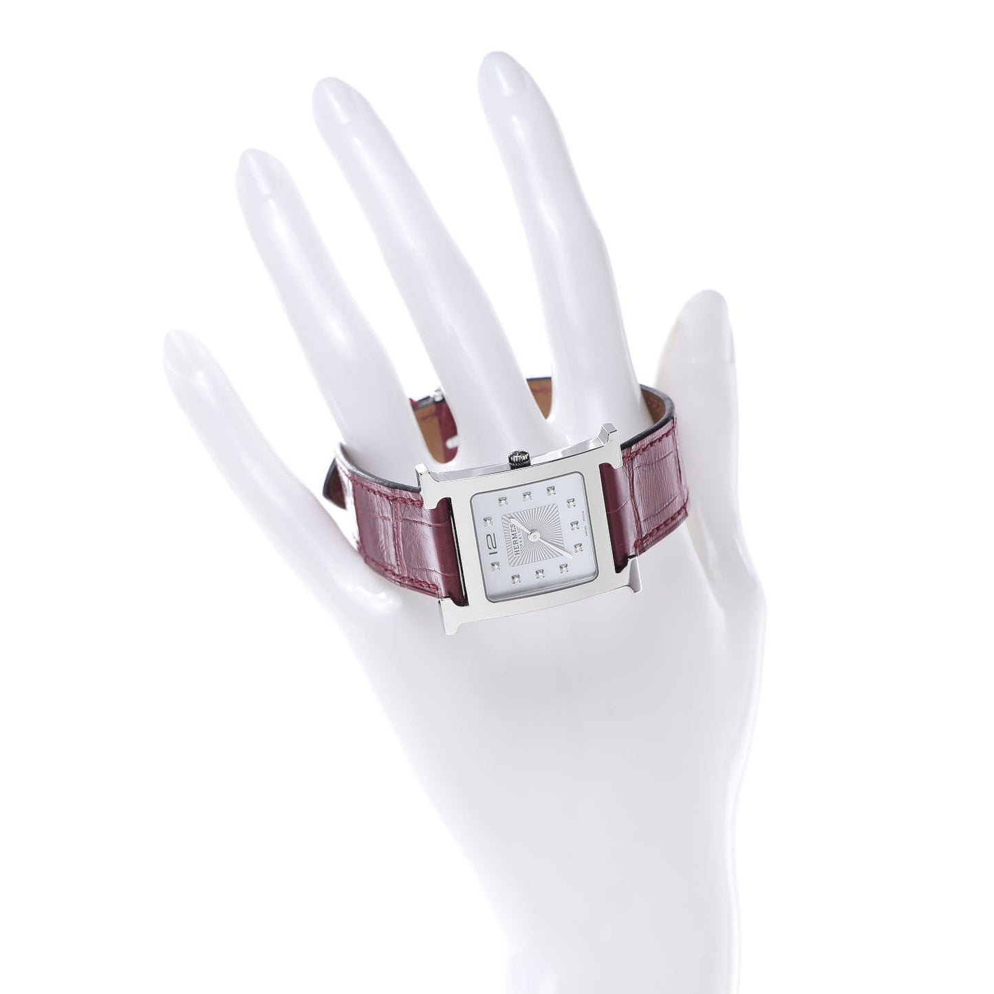 Stainless Steel Alligator Diamond Mother of Pearl 26mm Heure H Hour Quartz Watch Braise