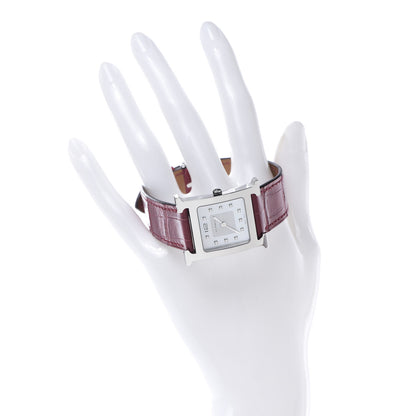 Hermes Stainless Steel Alligator Diamond Mother of Pearl 26mm Heure H Hour Quartz Watch Braise 2 of 10