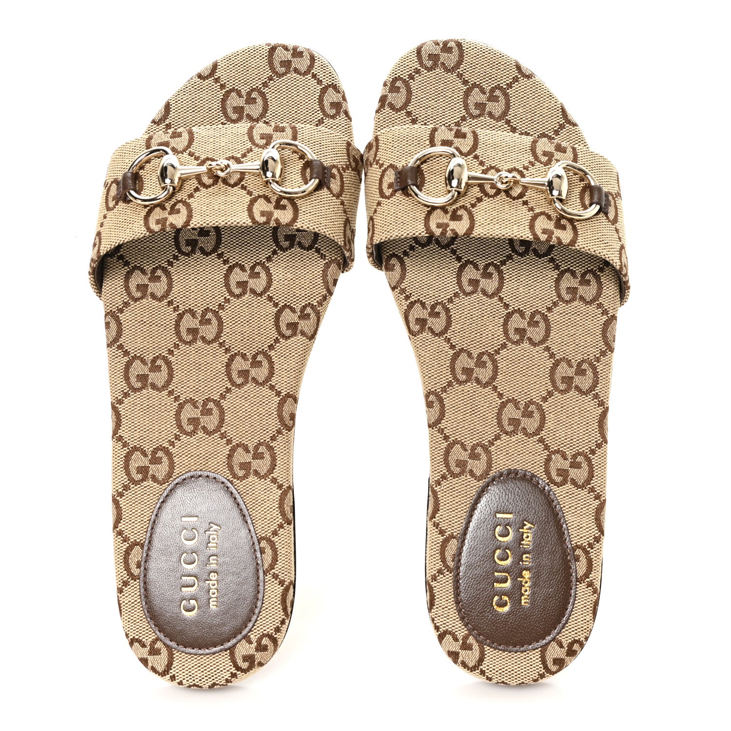 Gucci Monogram Horsebit Slide Sandals 37 Camel Ebony 2 of 10