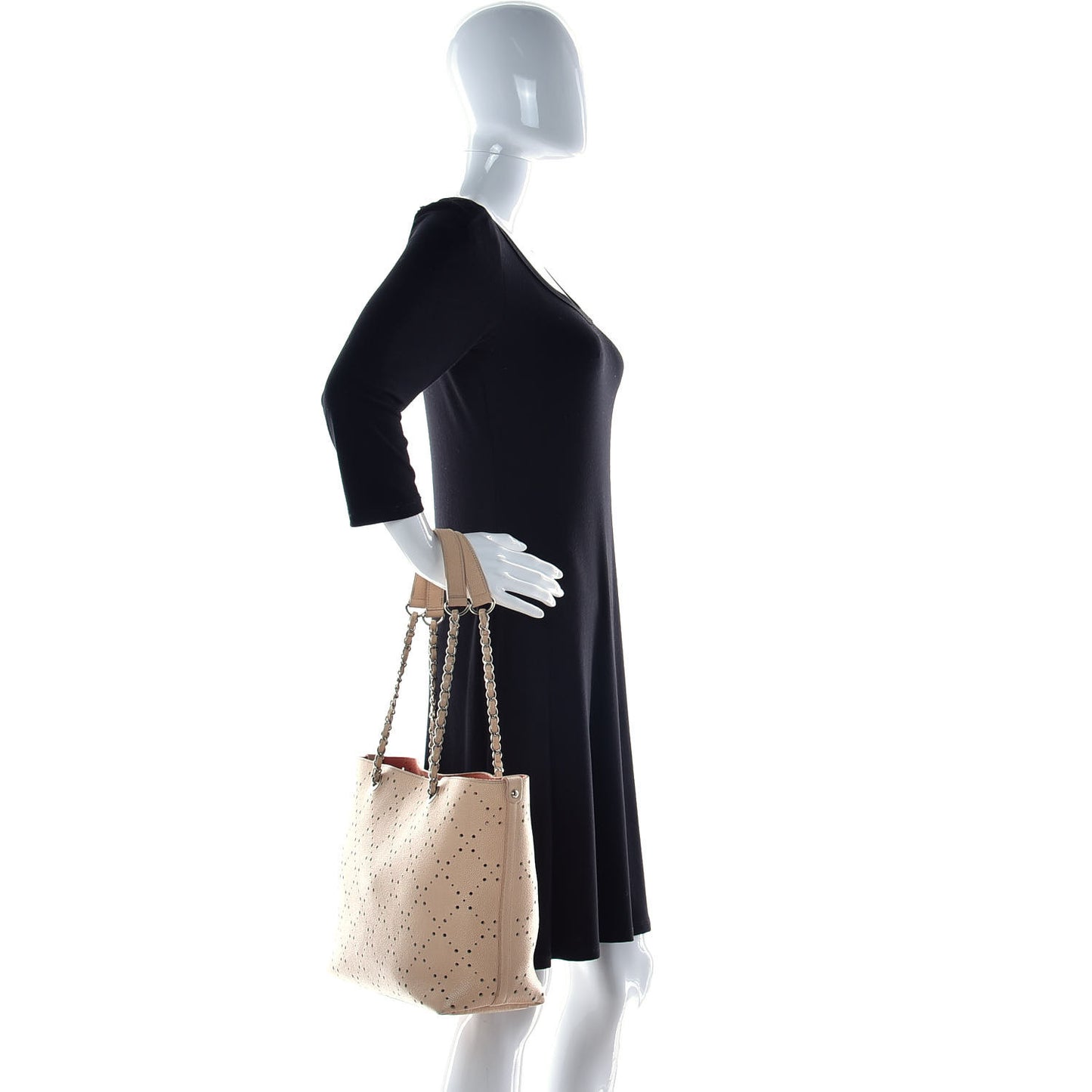 Perforated Grained Calfskin Small Shopping Tote Light Coral