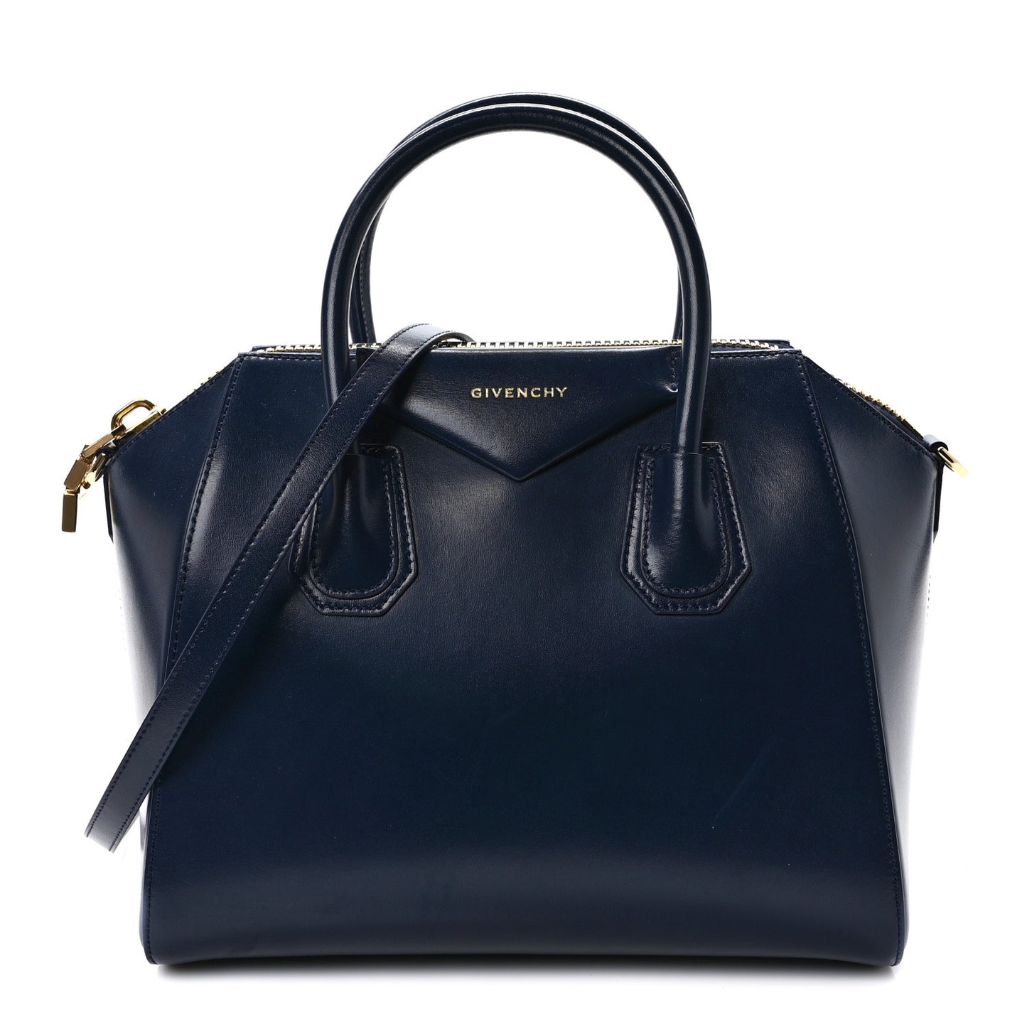 Shiny Lord Calfskin Small Antigona Navy