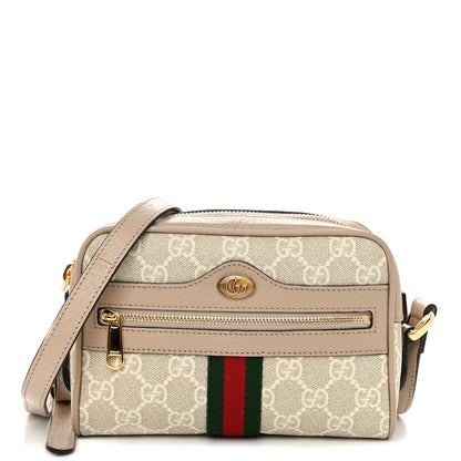 Gucci GG Supreme Monogram Textured Calfskin Web Mini Ophidia Shoulder Bag Beige Mystic White Oatmeal 1 of 9