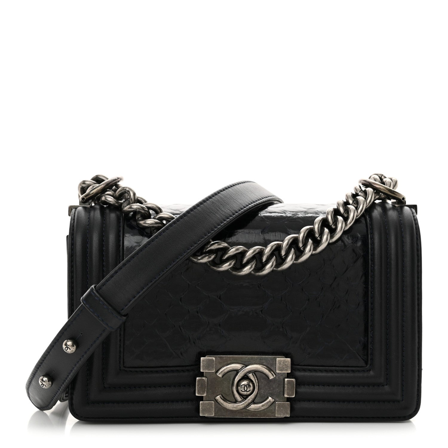 Chanel Snakeskin Calfskin Small Boy Flap Navy 1 of 11