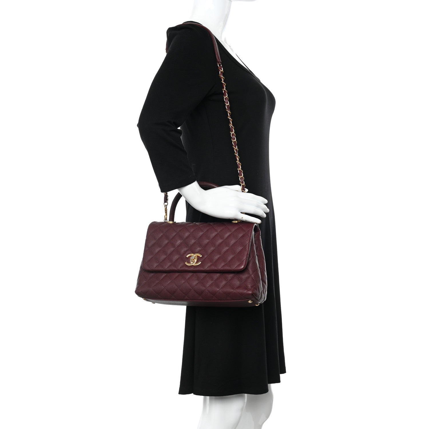 Chanel Caviar Lizard Embossed Quilted Small Coco Handle Flap Burgundy 2 of 12