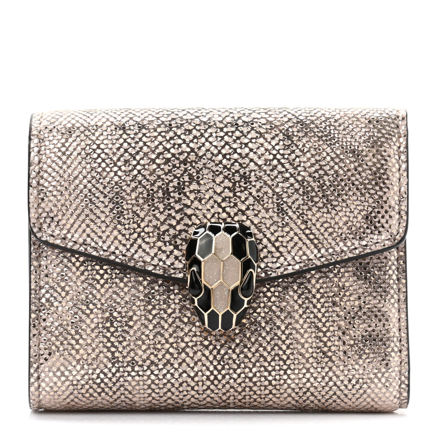 Karung Calfskin Serpenti Forever Compact Wallet Beige