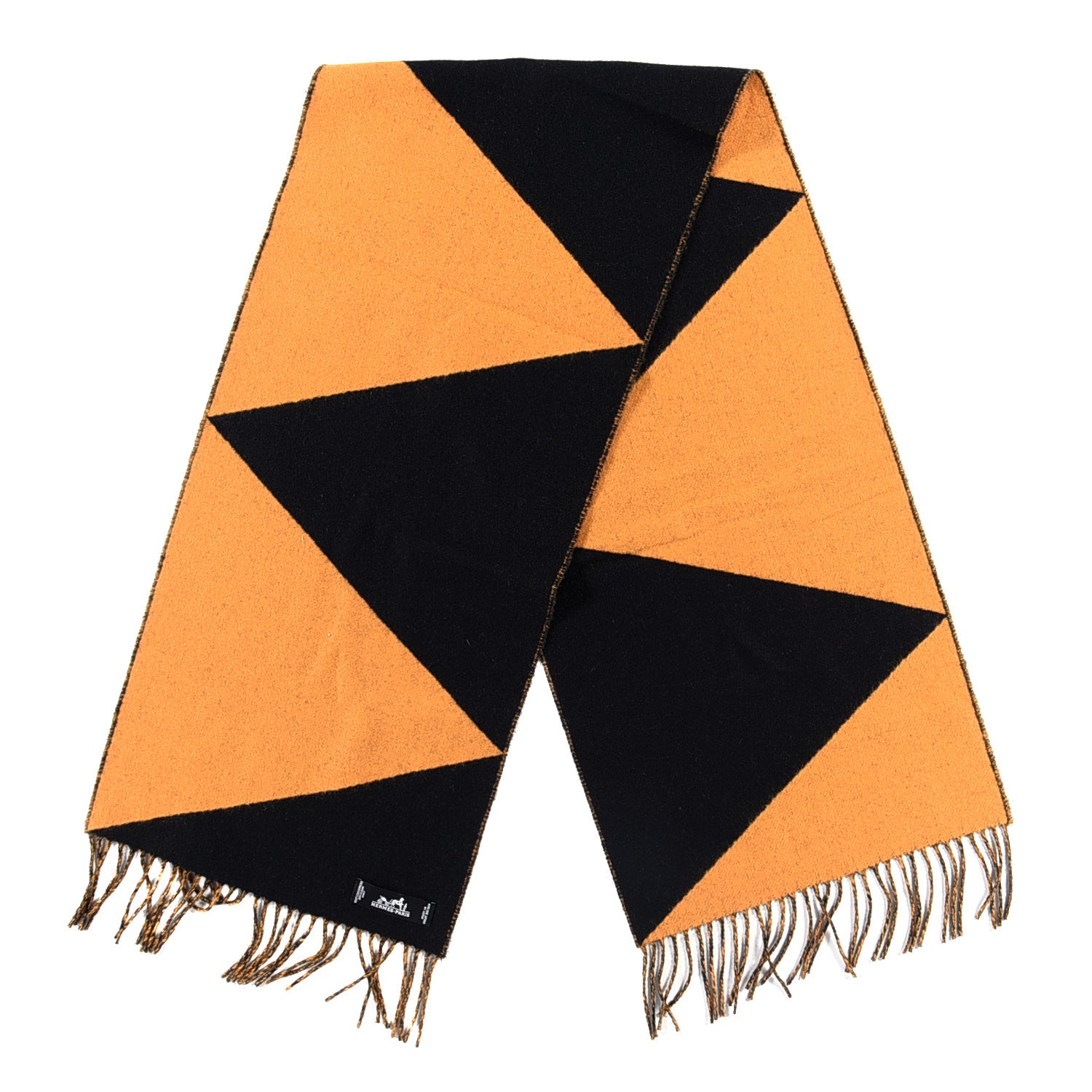 Hermes Cashmere Casaque Zig Zag Muffler Black Ocre Dore 2 of 4