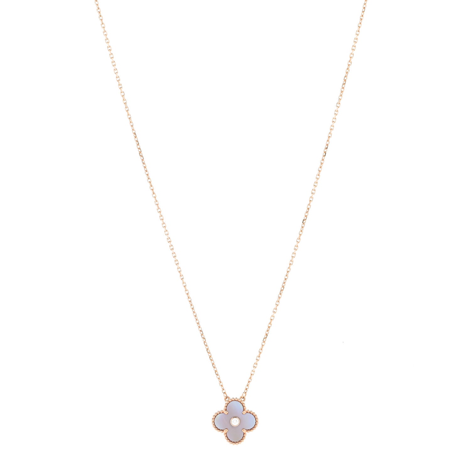 Van Cleef & Arpels 18K Rose Gold Diamond Pink Mother of Pearl Vintage Alhambra Pendant Necklace 1 of 5