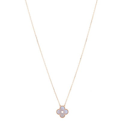 Van Cleef & Arpels 18K Rose Gold Diamond Pink Mother of Pearl Vintage Alhambra Pendant Necklace 1 of 5