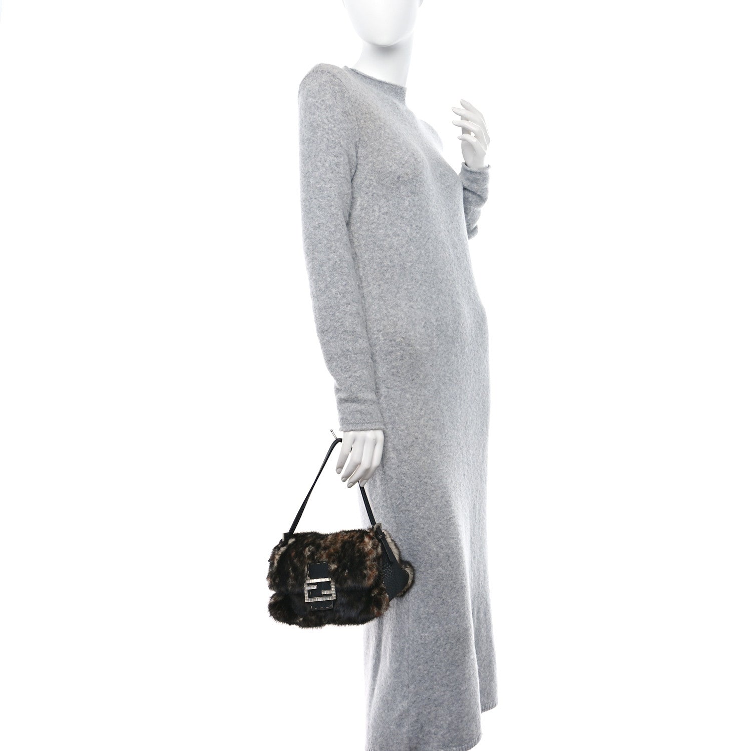 Fendi Cuoio Romano Selleria Rabbit Fur Crystal Mini Mama Baguette Black Multicolor 2 of 11