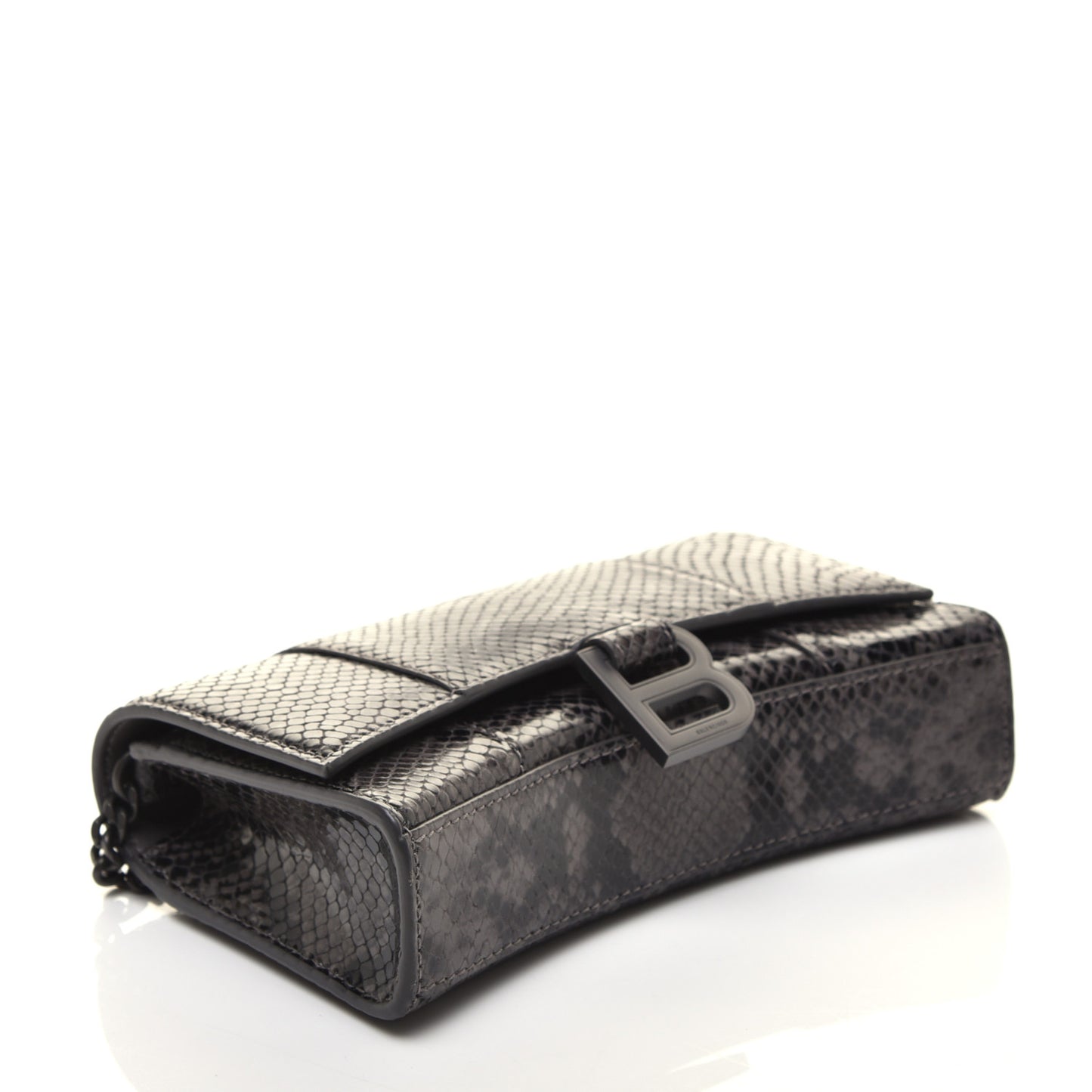 Shiny Calfskin Python Effect Hourglass Chain Bag Dark Grey Black