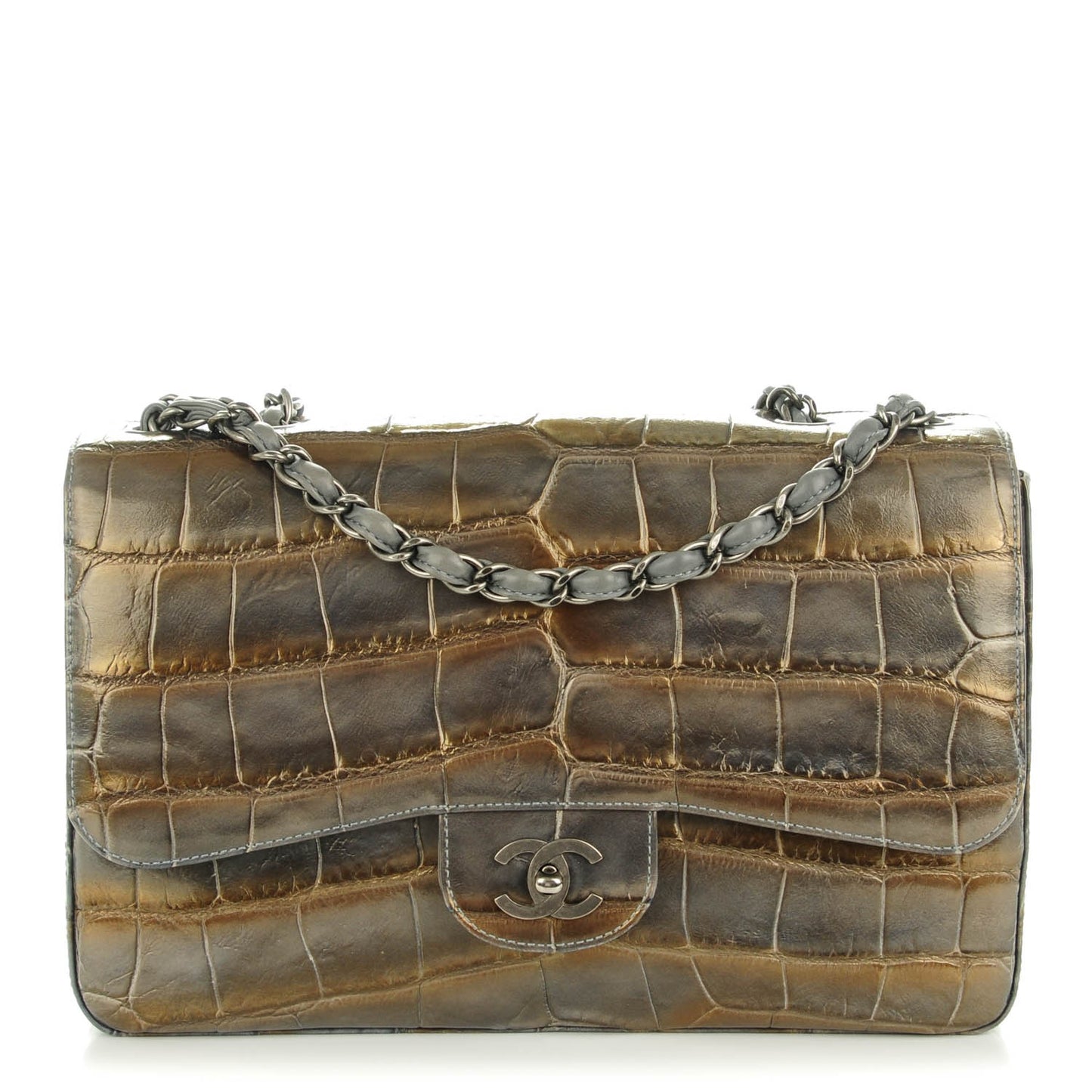 Metallic Alligator Jumbo Single Flap Grey