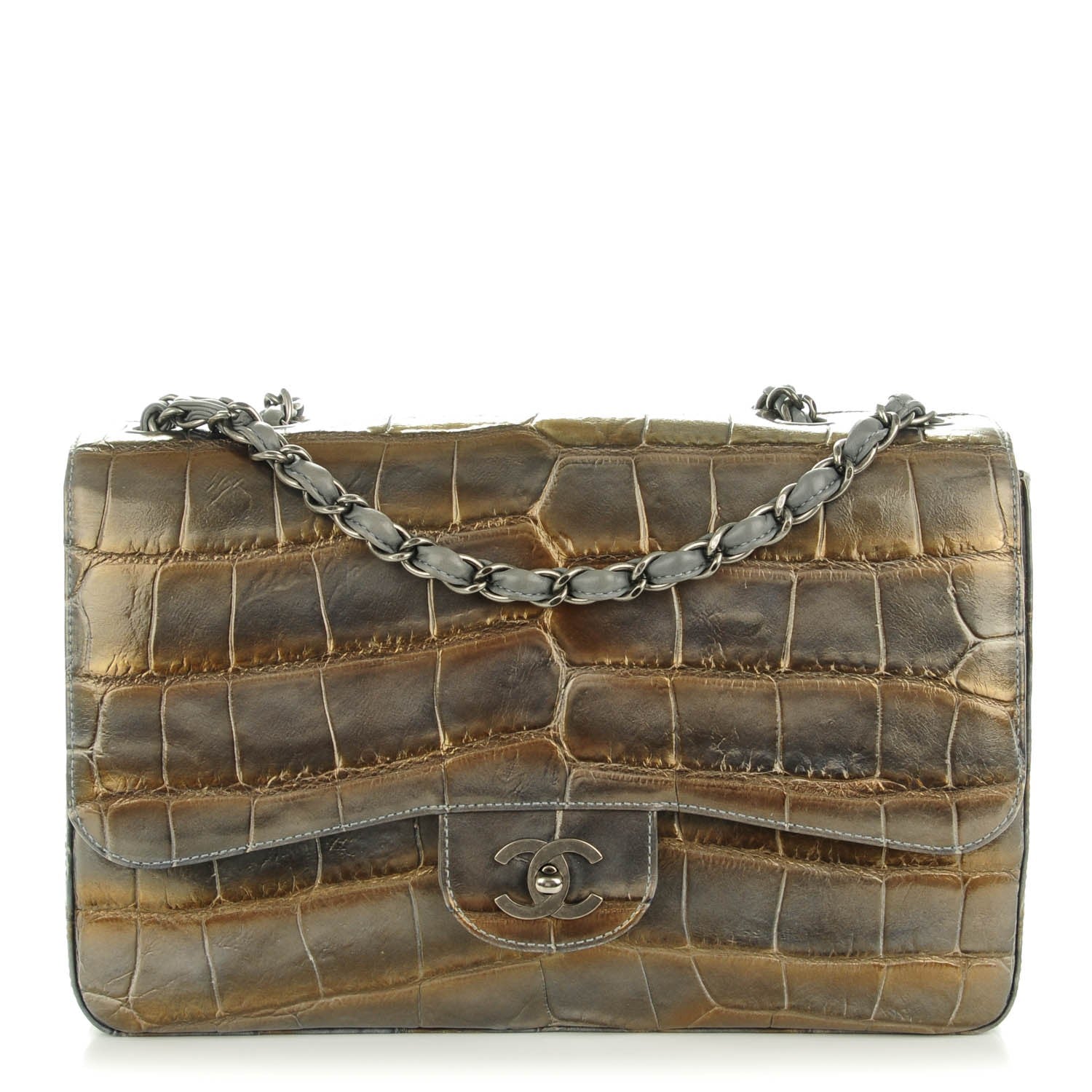 Chanel Metallic Alligator Jumbo Single Flap Grey 1 of 8