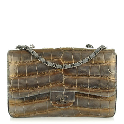 Chanel Metallic Alligator Jumbo Single Flap Grey 1 of 8