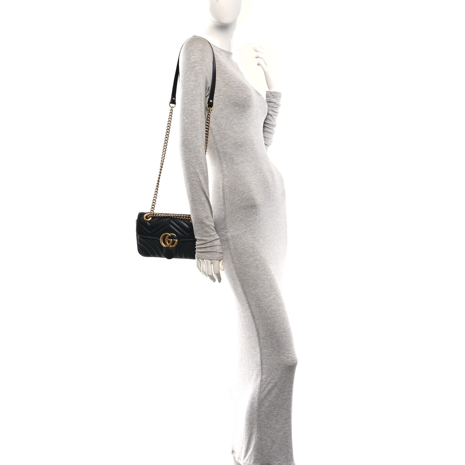 Gucci Calfskin Matelasse Mini GG Marmont Shoulder Bag Black 2 of 10