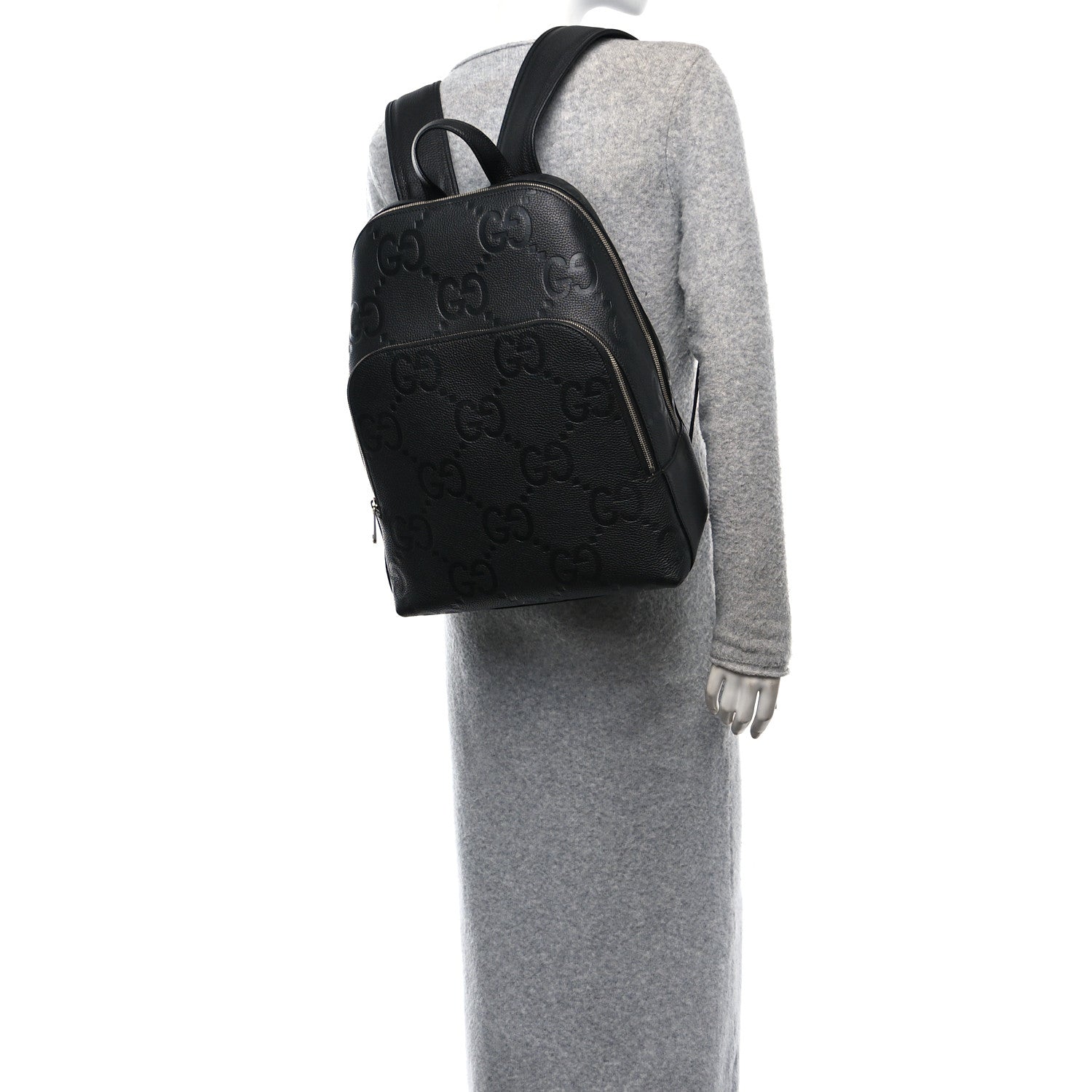 Gucci Calfskin Jumbo GG Embossed Large Backpack Black 2 of 11