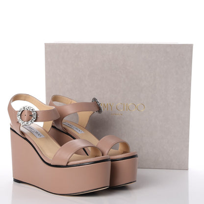 Jimmy Choo Nappa Crystal Buckle Nylah 100 Platform Wedge Sandals 39.5 Ballet Pink 14 of 14