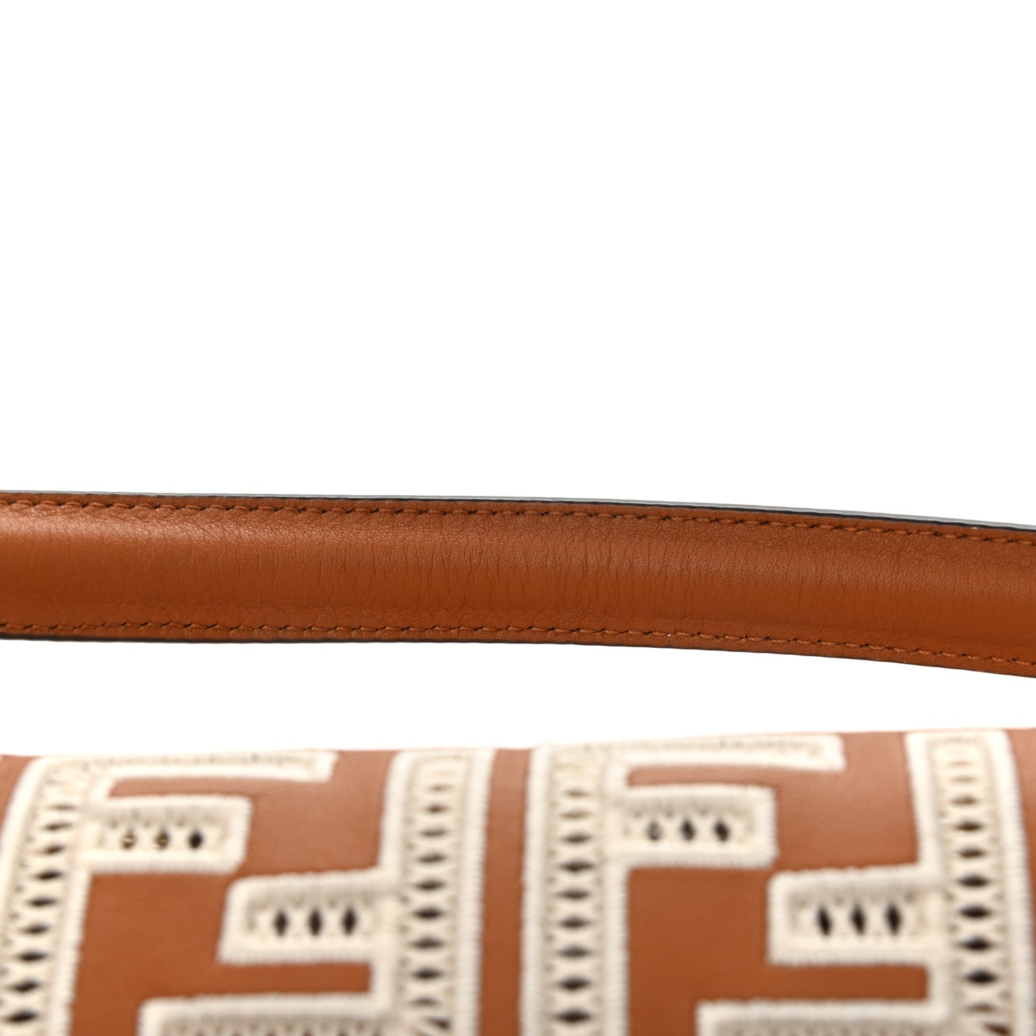 Fendi Vitello Seta FF Ajour Embroidered Baguette Brandy 14 of 14