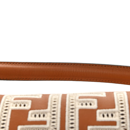 Fendi Vitello Seta FF Ajour Embroidered Baguette Brandy 14 of 14