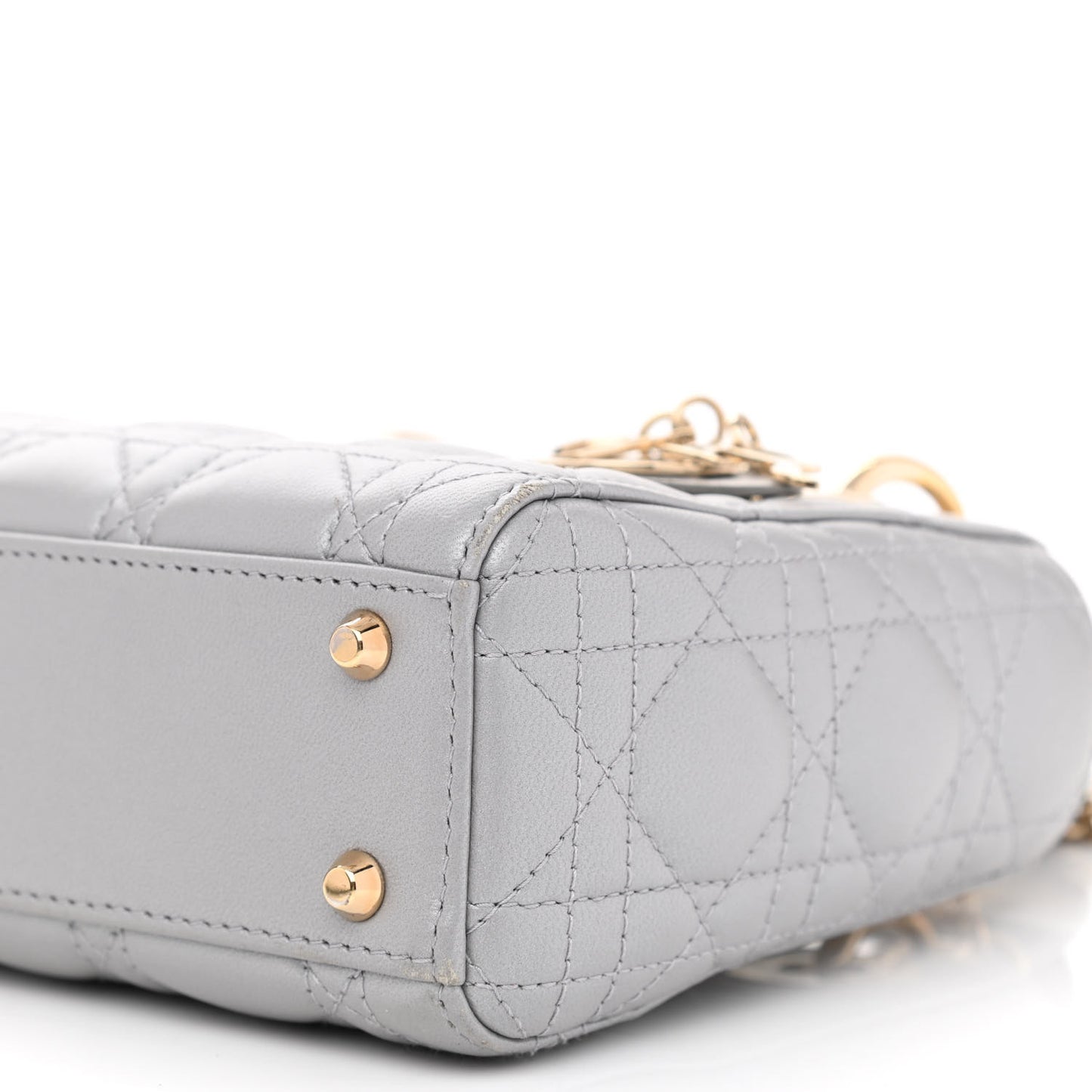 Metallic Lambskin Cannage Mini Lady Dior Grey