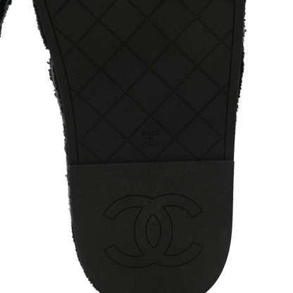 Chanel Terry Cloth Lambskin CC Sandals 36 Black 6 of 9