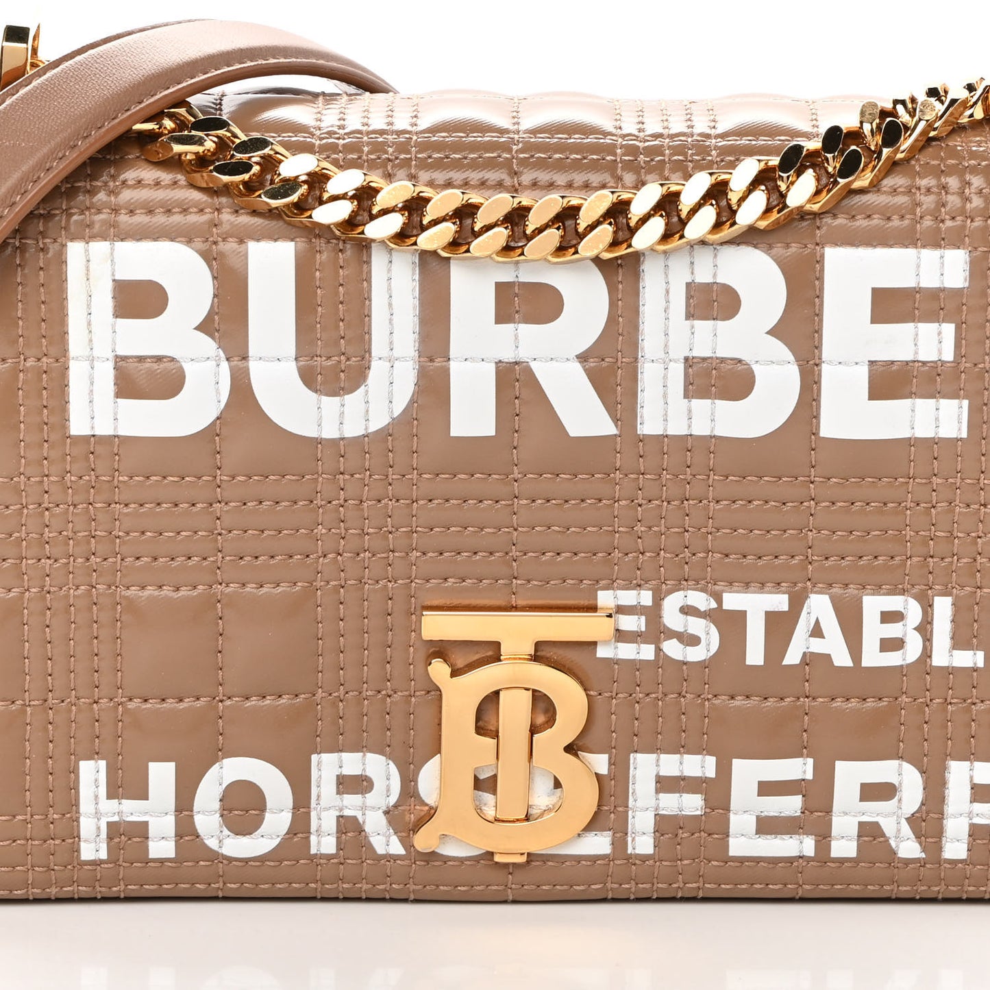 Patent Quilted Horseferry Print Small Lola Bag Tan