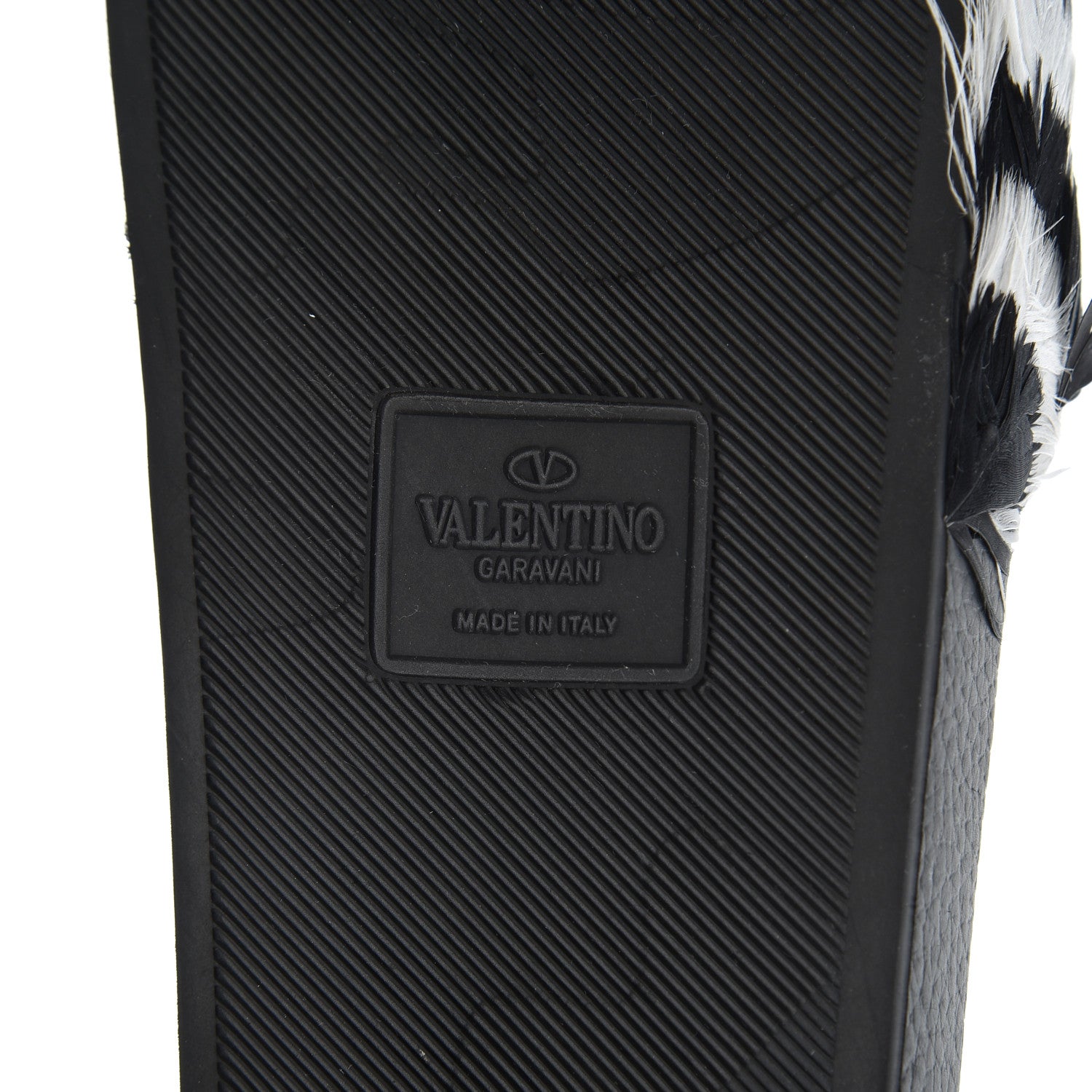 Valentino Garavani Rubber Feather Pool Slide Sandals 37 Black White 6 of 8