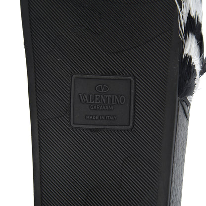 Valentino Garavani Rubber Feather Pool Slide Sandals 37 Black White 6 of 8