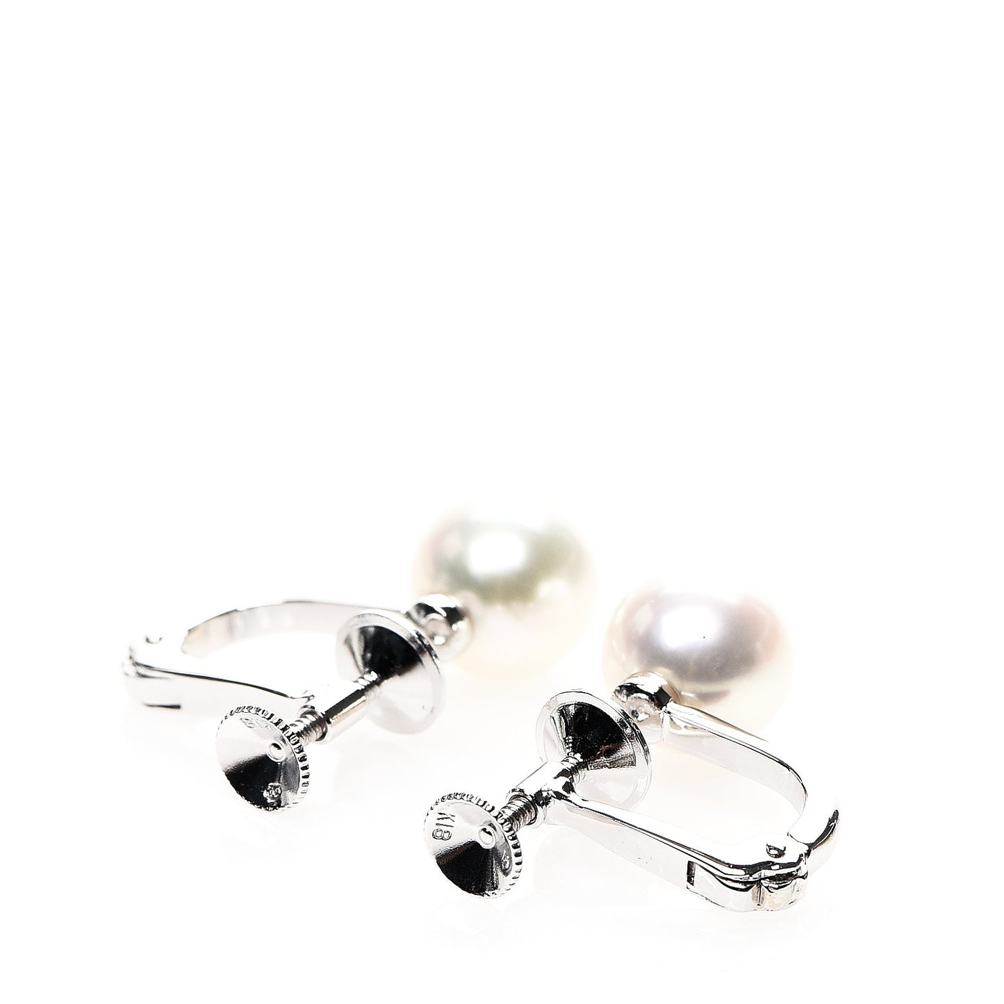 18K White Gold Akoya Pearl 8.5mm Screw Back Earrings