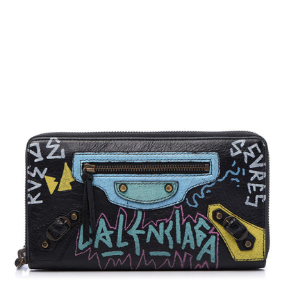 Balenciaga Agneau Arena Graffiti All Over Classic Hardware Continental Zip Around Wallet Black Multicolor 1 of 9