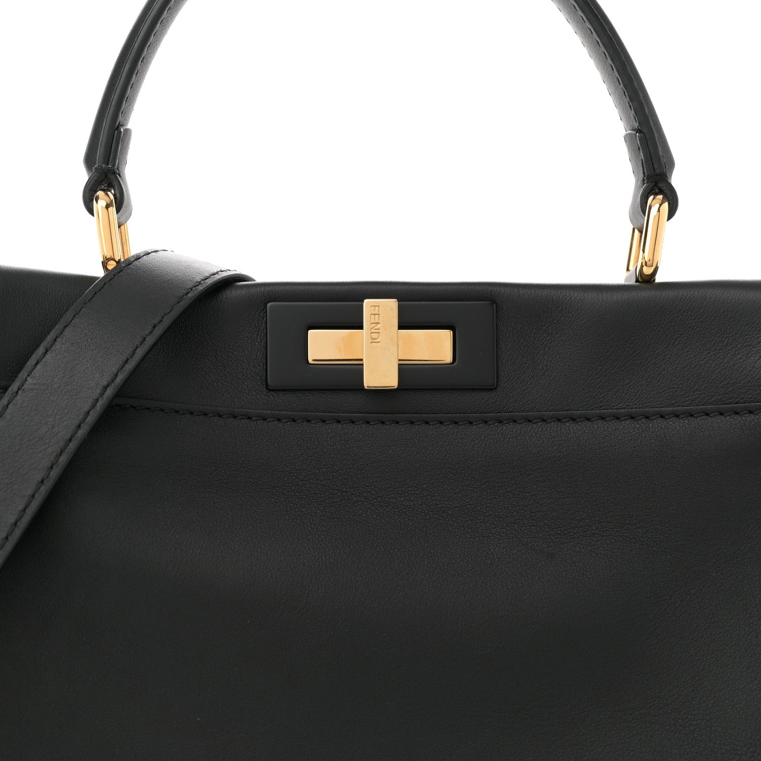 Fendi Vitello Seta Shiny Nappa Medium Peekaboo Iconic Satchel Black 8 of 10