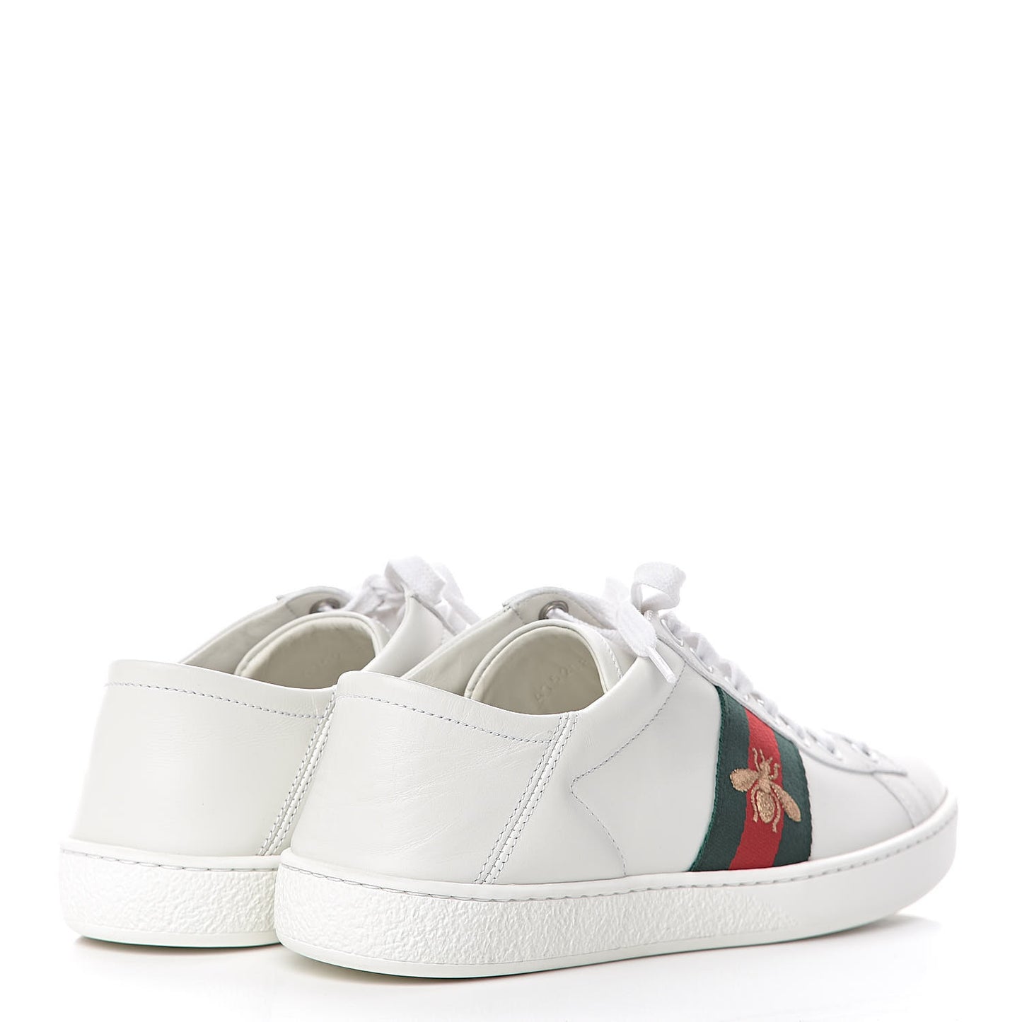 Calfskin Web Bee Embroidered Womens Ace Sneakers 37.5 White Green