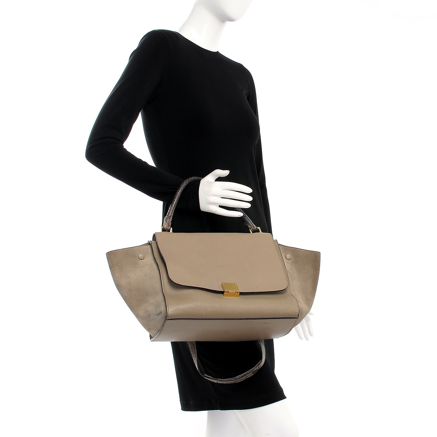 Celine Calfskin Suede Whipsnake Medium Trapeze Black Dune 3 of 25